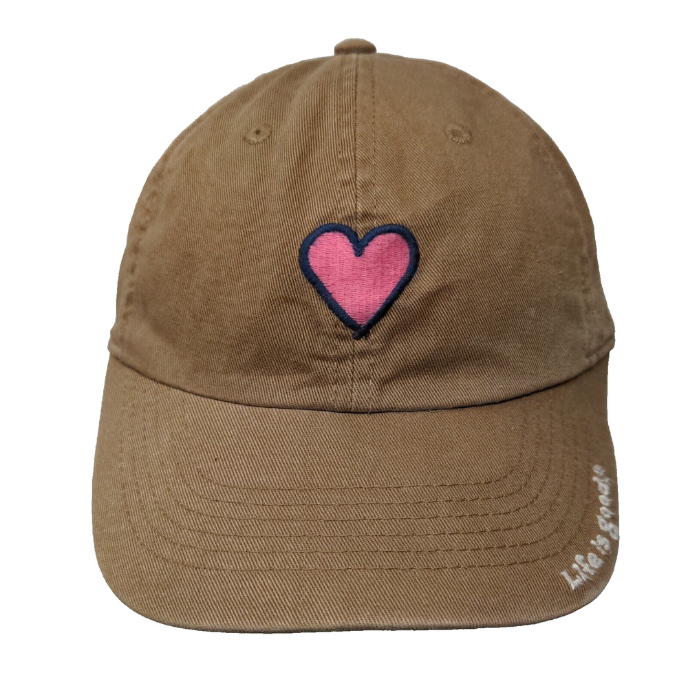 Life Is Good Slideback Hat Brown One Size Adjustable Embroidered Heart Cotton
